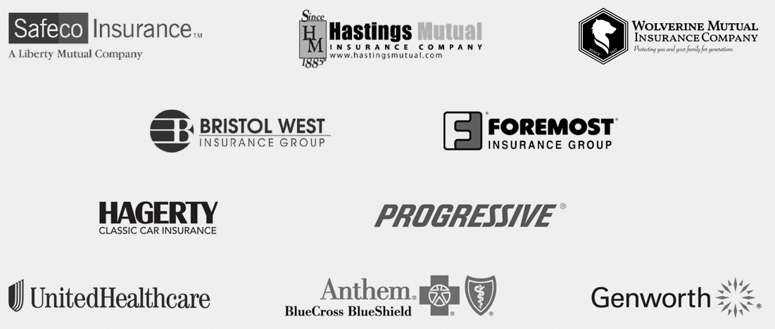 Our Partners | Safeco Insurance, Hastings Mutual, Wolverine Mutual, Bristol West, Foremost, Hagerty, Progressive Insurance, United Health Care, Anthem Blue Cross & Blue Shield, Genworth